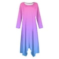 thumbnail image 4 of QUINDOS Dresses for Women Crew Neck Casual Sundress Long Sleeve Sun Dresses Summer Tie Dye Irregular Hem Loose Midi Knee Length Dresses for Women, 4 of 5