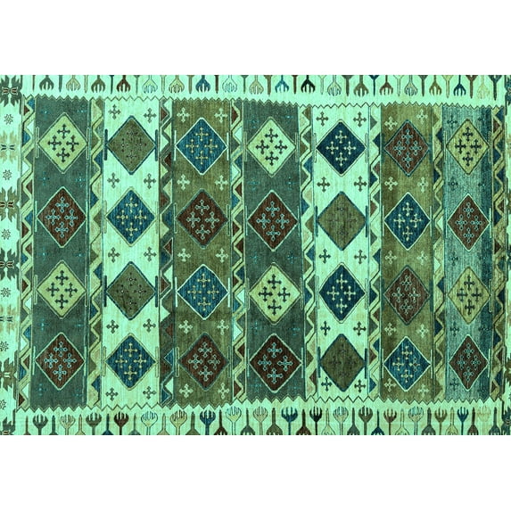 Ahgly Company Indoor Rectangle Oriental Turquoise Blue Modern Area Rugs, 2' x 3'