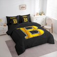 thumbnail image 3 of Feelyou Cartoon Baseball Print Bedding Comforter Set 7pcs, Monogrammed B King Bedding Sets, Black Gold Stripes Abstract Reversible Bed Sheets, Breathable Home Decor, 3 of 7