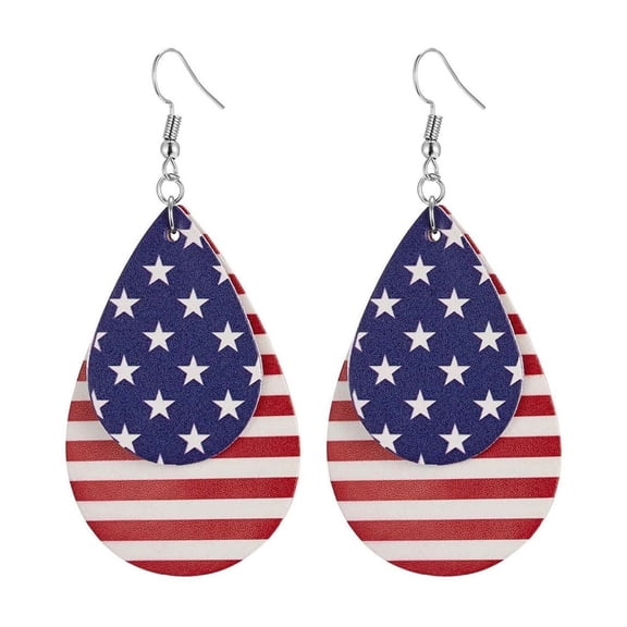 4th of July Earrings for Women - USA Flag Dangle Drop Earrings, Patriotic Leather Hook Earrings for Independence Day & Memorial Day Outfits