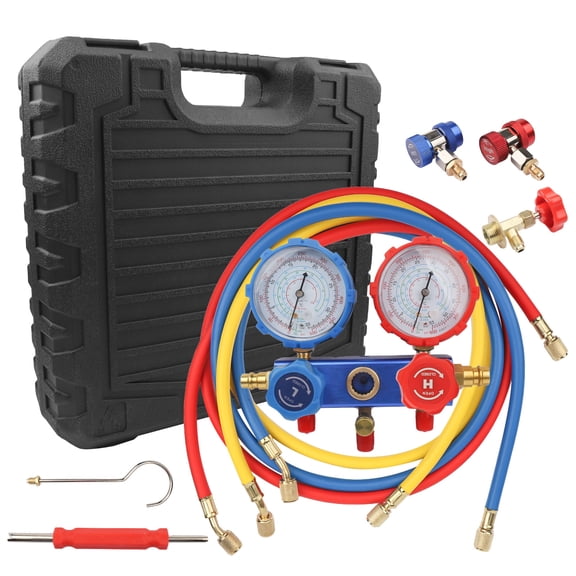 ASKITO 3 Way AC Manifold Gauge Set AC Gauge Set Fits for R134A R410A R404A R22 Refrigerant with Hoses & Adapters, Refrigerant Charging, Air Conditioning Service