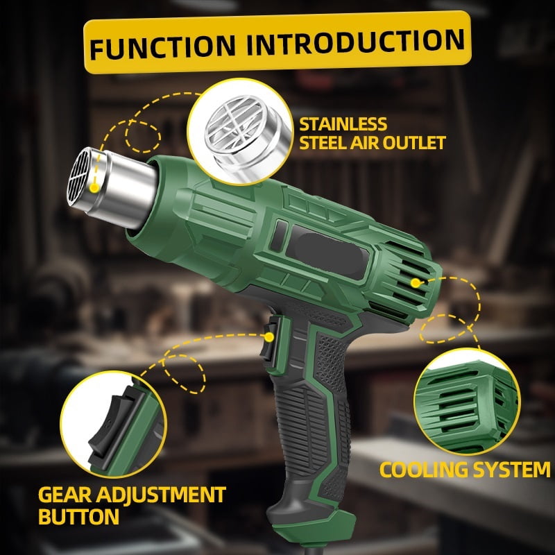 2000W Industrial Heat Gun Adjustable Temperature 60-600 with 4 Nozzles Dual Speed Hot Air Gun for Welding Shrink Wrapping ,Variable Temperature