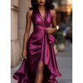 thumbnail image 4 of Womens Elegant Purple Satin High-Low Ruffle Evening Gown, 4 of 4
