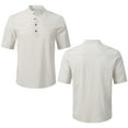 thumbnail image 5 of Tyhengta Men's Cotton Henley Shirt Band Collar Short Sleeve Shirt Casual Summer Lightweight Breathable Shirt Beige XXL, 5 of 8