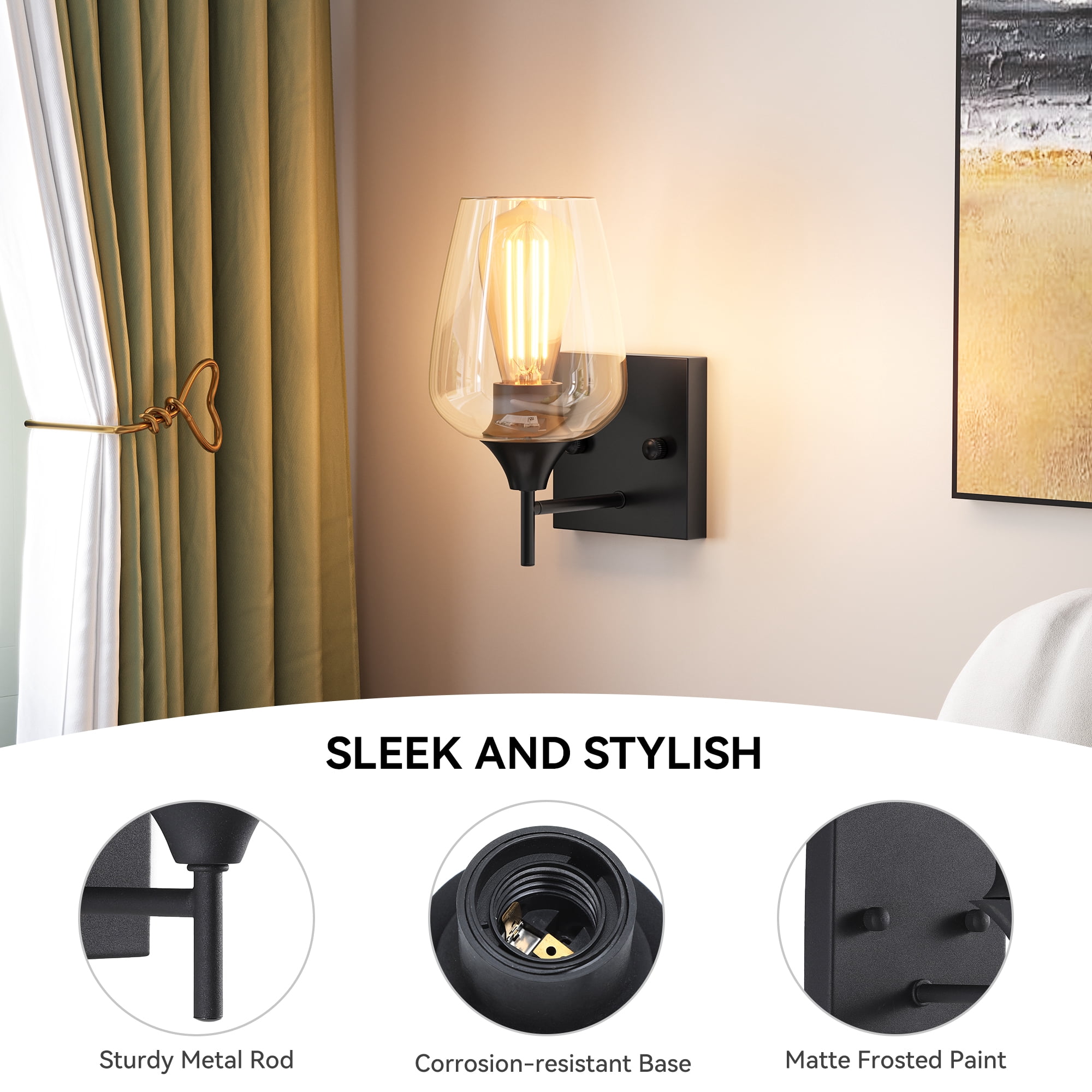 Uforic Flush Mounted Sconce with Clear Glass Lampshade for Indoor Dining Room and Bedroom