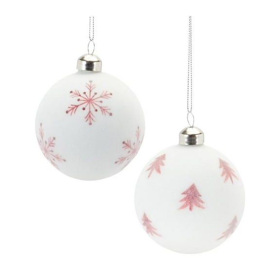 Melrose Matte Finish Frosted Glass Christmas Ball Ornaments - 3" (80mm) - White and Red - 12ct