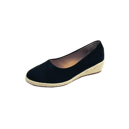 

Ymiytan Ladies Casual Shoes Wedge Espadrilles Slip On Platform Loafers Daily Comfortable Non-Slip Round Toe Walking Shoe Black 6.5