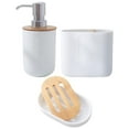 thumbnail image 2 of Ceramic White Bathroom Accessories Set Dispenser for Apartment Vanity 3pcs, 2 of 10