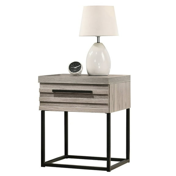 Roundhill Furniture Alvear Contemporary Wood Nightstand with Metal Base, Weathered Gray