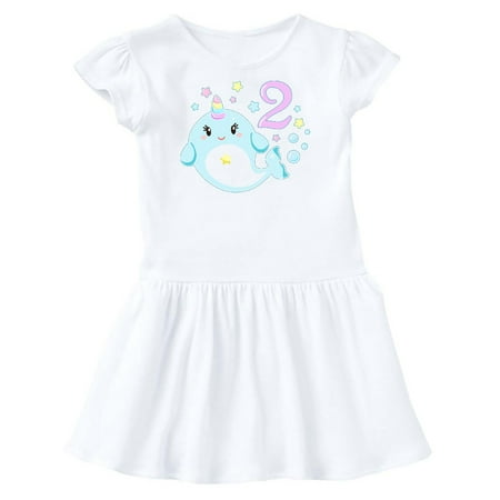 

Inktastic Happy 2nd Birthday with Cute Narwhal Stars and Bubbles Gift Toddler Girl Dress