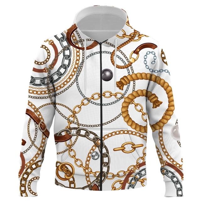 Chaqueta con capucha y cremallera de cadena de hierro con estampado 3D de lujo para hombre y mujer, estilo Harajuku, unisex, ropa para hombre