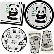 Panda Bear Party Supplies Tableware Set 24 9" Paper Plates 24 7" Plate 24 9 Oz Cups and 50 Lunch Napkins for Zoo Forest Jungle Safari Animal Adventure Baby Shower Birthday Theme Dinnerware Decoration