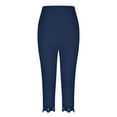 thumbnail image 6 of Jzuxvd Womens High Waist Basic Solid Cotton Linen Soft Capri Leggings Navy L, 6 of 6