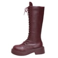 thumbnail image 2 of Velqoravia Black Boots,Concert Boots,Boots Y2K,Women's Fashion Casual Solid Color And Winter Style Round Toe Lace Up Low Heel Knee High Boots, 2 of 9