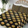 thumbnail image 3 of Ambesonne Emoji Fitted & Top Sheet Set with Shams, Funny Faces Happy Surprised, Black and Yellow, 3 of 5