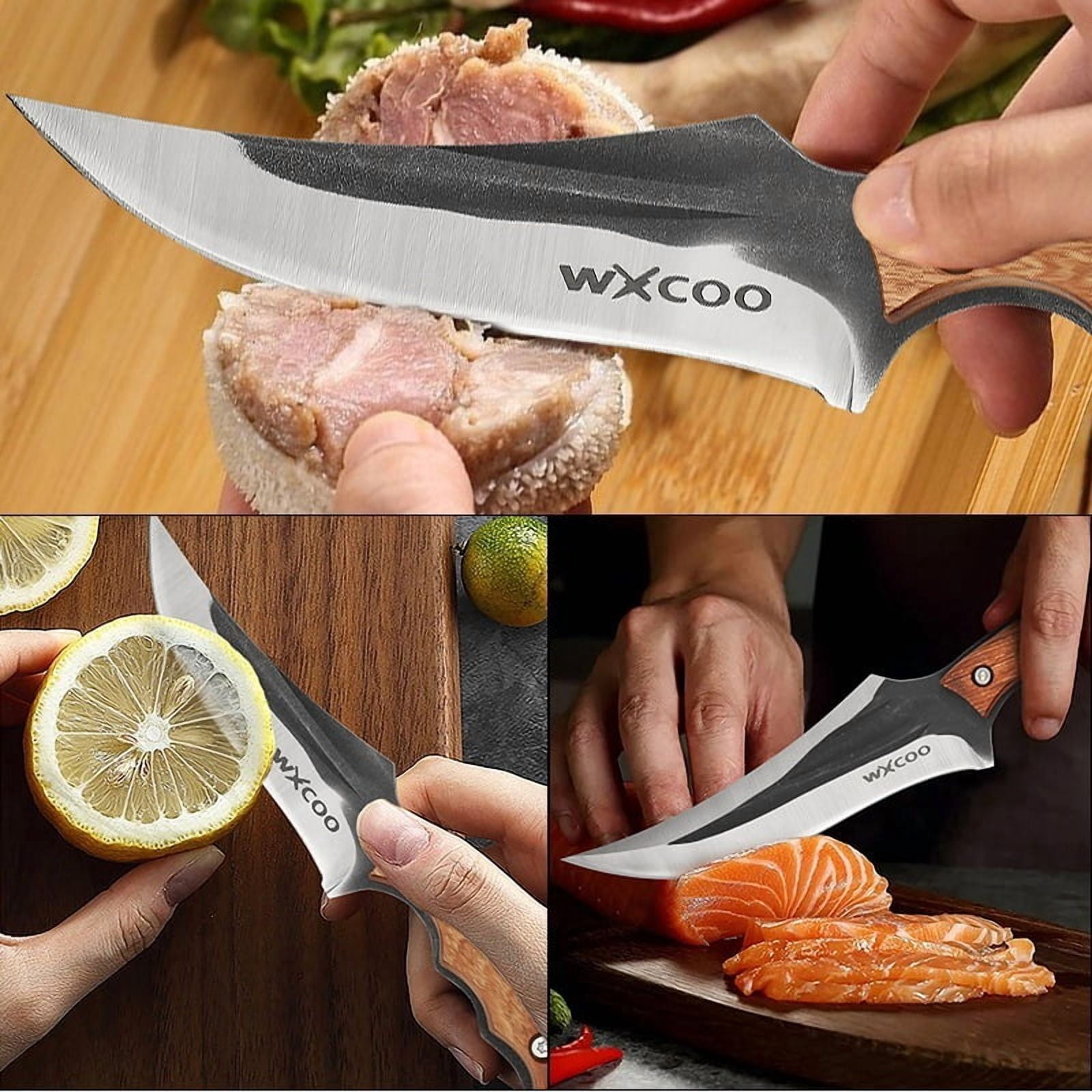 3SETS Professional Edc Knife Set Including Kitchen Chef Knife Stainless Steel Boning Utility and Cutting Knives with Cover for Outdoor Camping Fish Kitchen Supplies Durable Hand Forged Knives