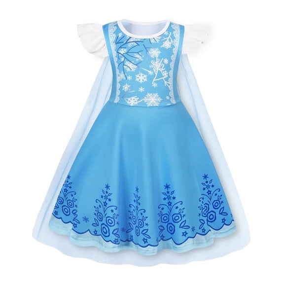 Benylion Princess Dresses for Girls with Cape Toddler Halloween Costume Blue Princess Dresses Birthday Party Cosplay Outfits for 5-6 Years