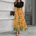 thumbnail image 2 of LWavelet Women's Puff Sleeve Two-Piece Maxi Skirt Set, Starfish & Floral Print for Vacation & Casual Outfits Ginger M, 2 of 5