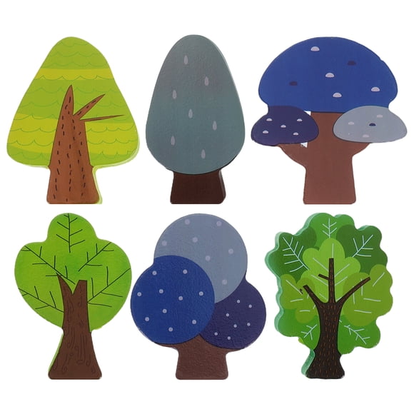 Juego de juguetes de árbol de madera de 6 uds., miniárboles de juguete, accesorios de vía de tren de madera para decoración de vías de tren de juguete