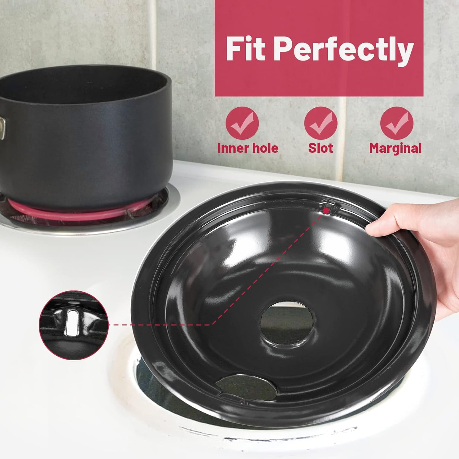 Black Stove Drip Pans, 10% Energy Save by Enamel Spraying Prevent Bending and Rust - Include 2 6'' Burner Drip Pans and 2 8'' Drip Bowl
