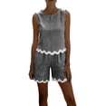 thumbnail image 2 of Women's Striped Two-Piece Sleeveless Patchwork Trimmed And Shorts Casual Summer Set, 2 of 6