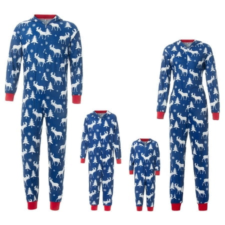 

HESHENG Christmas Matching Romper Pajamas for Family Deer Tree Print Hooded Jumpsuit Adult Kid Baby Nightwear (Kids 2-3 Years)