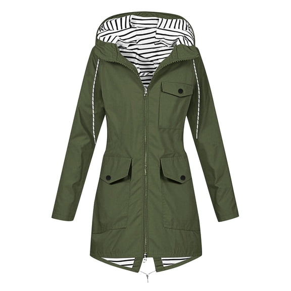 RYRJJ Womens Rain Jacket Lightweight Waterproof Raincoat Travel Hiking Outdoor Hooded Windbreaker Trench Coat(Army Green,XL)