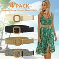 thumbnail image 4 of 4 Pack Straw Woven Elastic Stretch Waist Belts,Boho Waist Braided Skinny Dress Belts for Women, 4 of 7