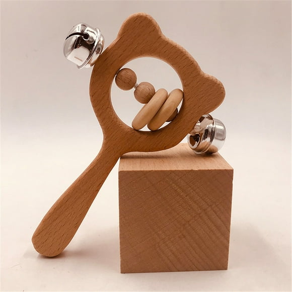 Xihbxyly Sonajero de Madera con Forma de Oso, Mordedor de Madera Apto para Uso Alimentario, Seguro para Bebés, Sin Bpa, Cuentas Suaves, Ideal para Bebés de 4 a 12 Meses, Diseños de Dibujos Animados M