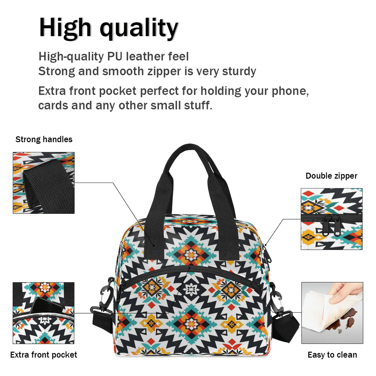 Herdesigns Western Aztec Insulated Lunch Bag for Women Men Adult, Reusable Insulated Cooler Lunch Box Lunch Tote Bag for Work Picnic Beach