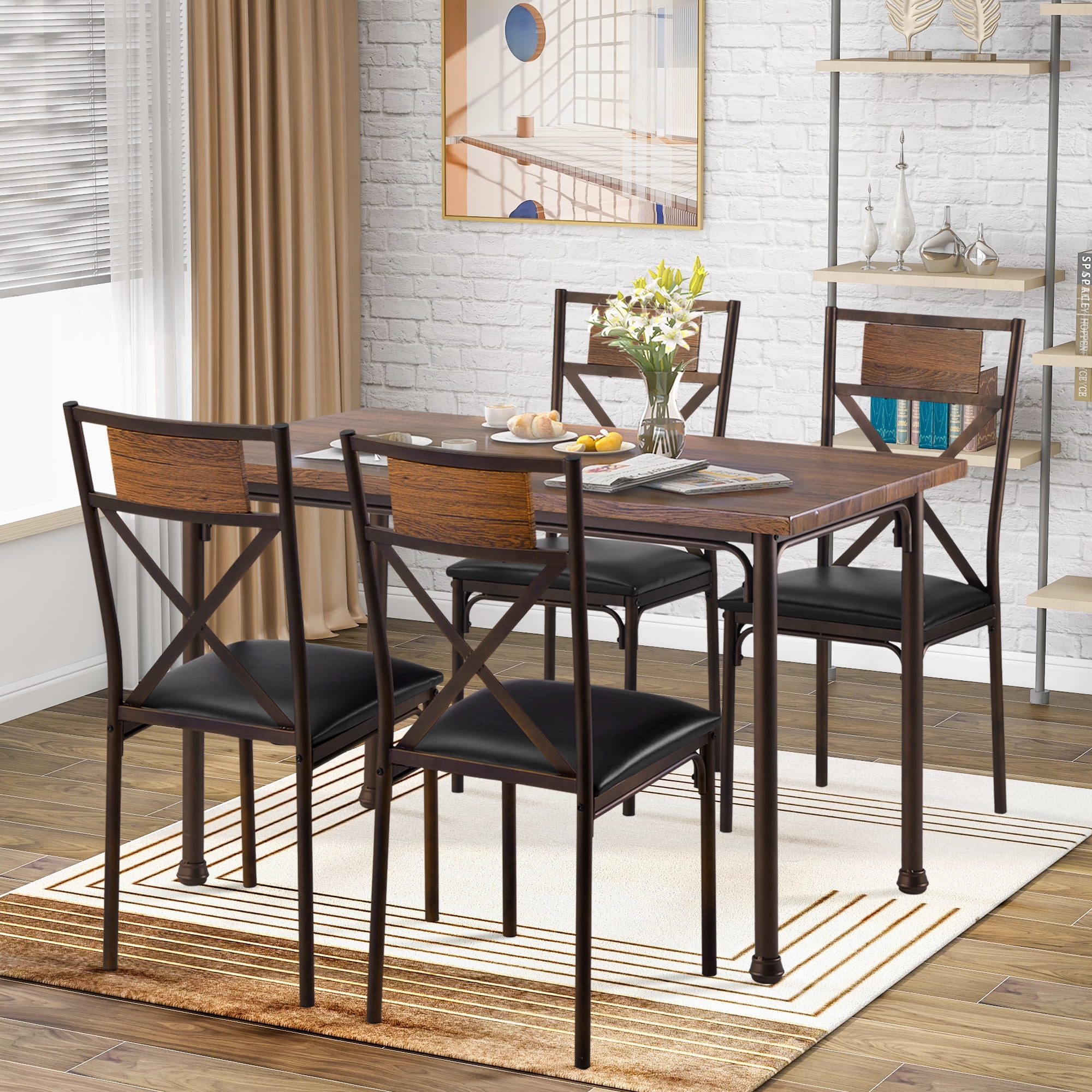 Kitchen Table and 4 Chairs Set, URHOMEPRO 5 Piece Industrial Dining