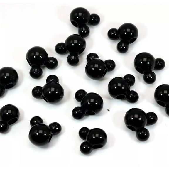 U8MO 50pcs Black Color Acrylic Mouse Face Charm Beads 16mm With Large Hole 4mm Crafts