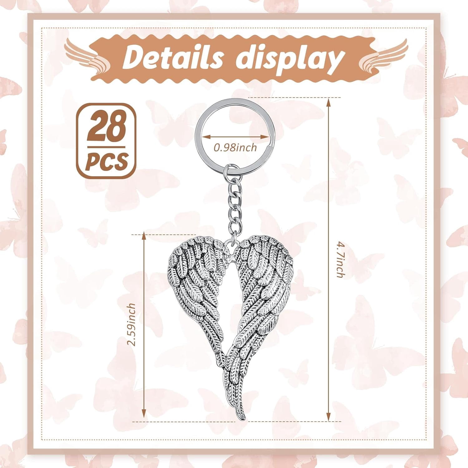 ABPETE 28 Pack Angel Keychains Bulk for Jewelry Making angel wings Key Rings for Craft charm funeral Keychain favors Memorial Pendant Funeral Favor for Bags Car Art Wedding DIY Craft