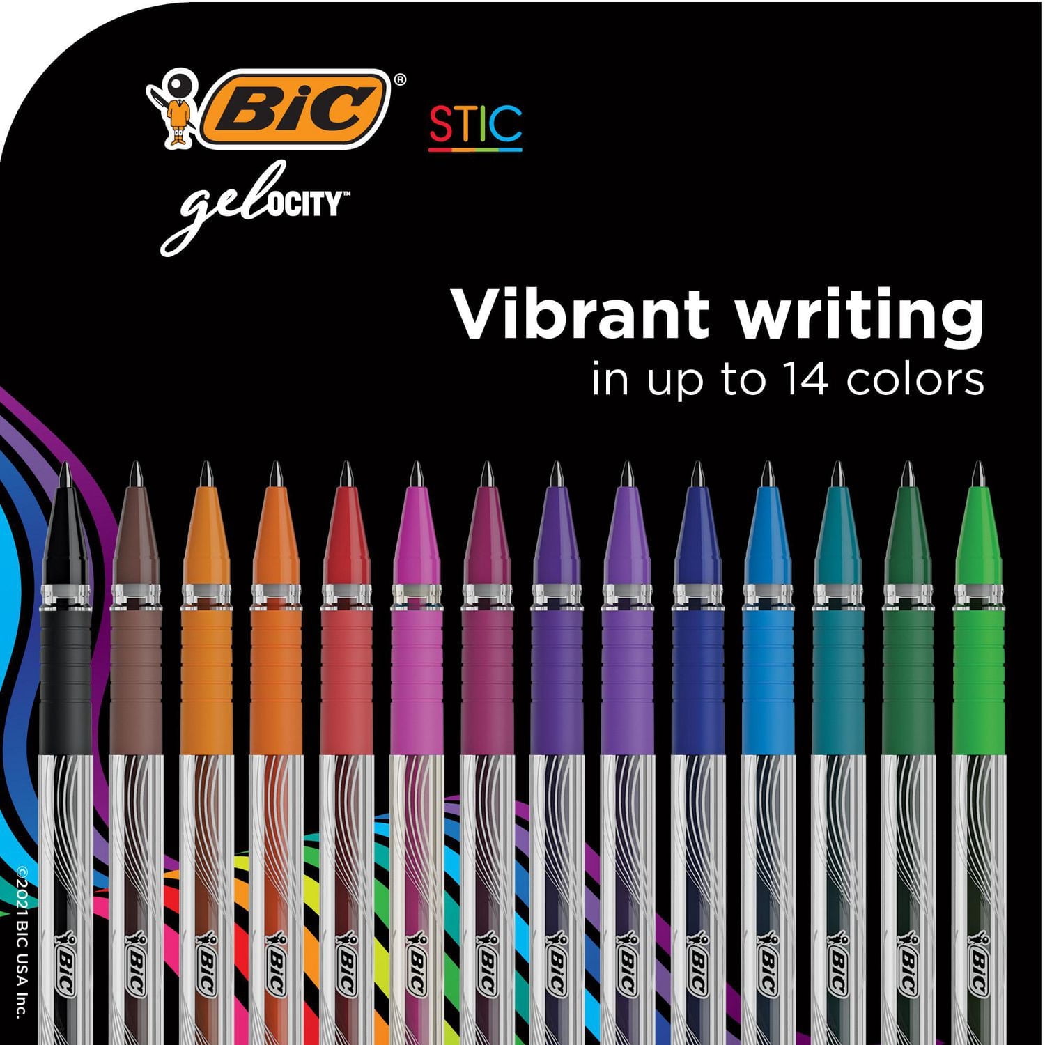 BIC Gel-ocity Smooth Stic Gel Pen, Medium Point (0.7 mm), Assorted Colours, 14-Count, Vibrant and Smooth Gel Ink Pens