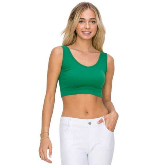 Women’s Ribbed Cropped Tank Top - Deep Scoop -Kelly Green, SM