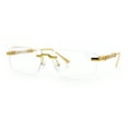 thumbnail image 4 of Mens Hustler Rimless Narrow Rectangle Metal Rim Fashion Eyeglasses Gold Beige, 4 of 8
