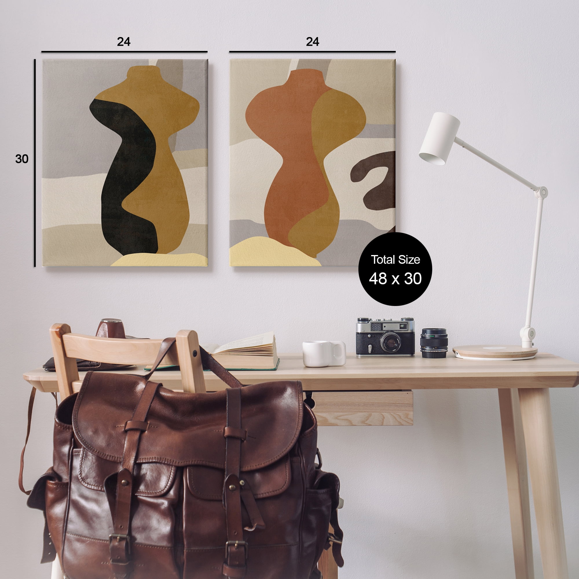 Stupell Industries Brown Boho Vases Abstract Painting Gallery Wrapped Canvas Art Print Wall Art, 24 x 30, Set of 2