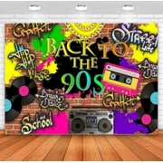 Back to The 90s Backdrop Hip Hop Graffiti Brick Wall Retro Radio Fashion Photography Background Music Disco 90's Themed Birthday Party Decoration Banner Photo Booth Backdrops 7x5ft