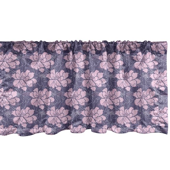 Ambesonne Floral Valance Pack of 2, Asters and Silhouettes Art, 54"X18", Dark Indigo Pale Pink