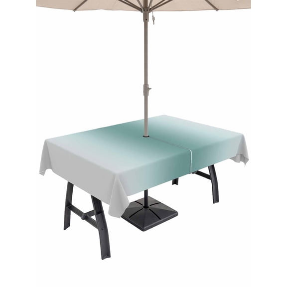 Outdoor Tablecloths with Umbrella Hole & Zipper, Teal Grey Ombre Rectangle Tablecloth 52x70 Inch, Farmhouse Gradient Minimalist Waterproof Table Cloth, Patio/Pool/Picnic Table Covers