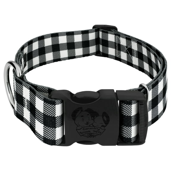 Country Brook Petz® 1 1/2 inch Deluxe Black & White Buffalo Plaid Dog Collar, Extra Large