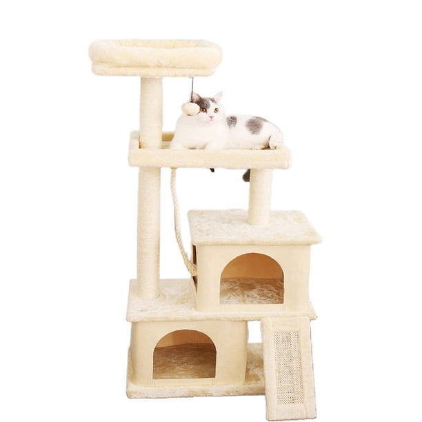 Akoada 50 Inches Multilevel Cat Tree And Luxury Cat Towers With Condos Scratching Post Dangling Balls And Ramp Beige Walmart Com Walmart Com