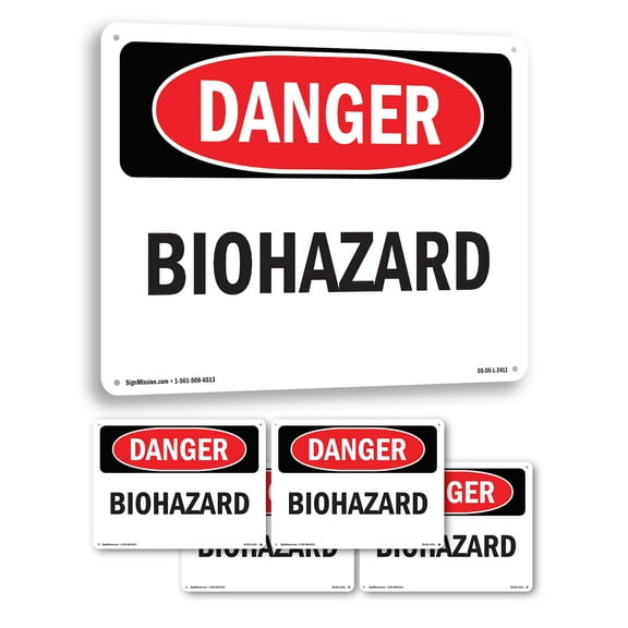 Biohazard OSHA Danger Rigid Plastic Sign 10 Inch x 7 Inch - 5 Pack