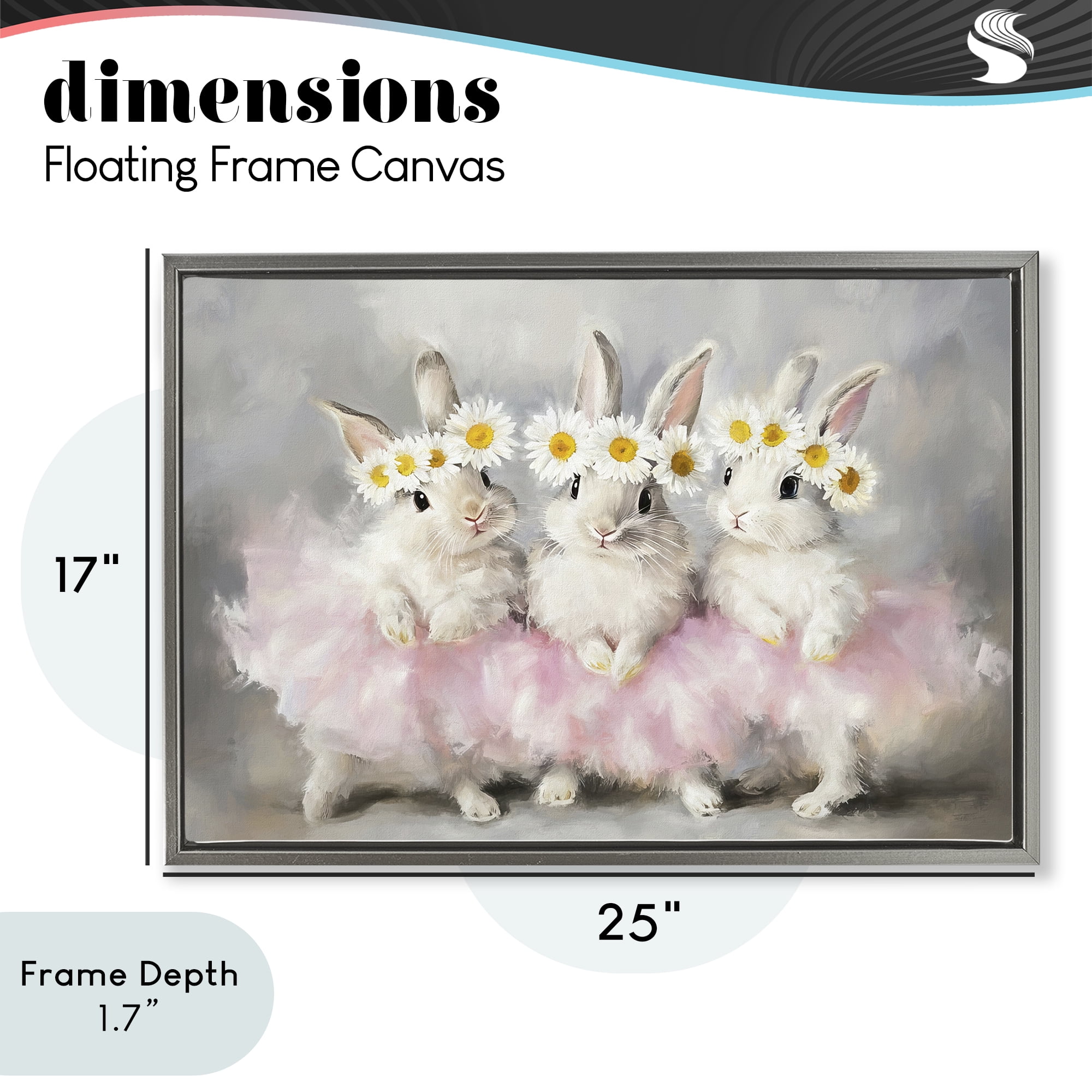 Stupell Industries Dancing Bunnies in Tutus Gray Framed Floater Canvas Wall Art, design by Tina LeCour