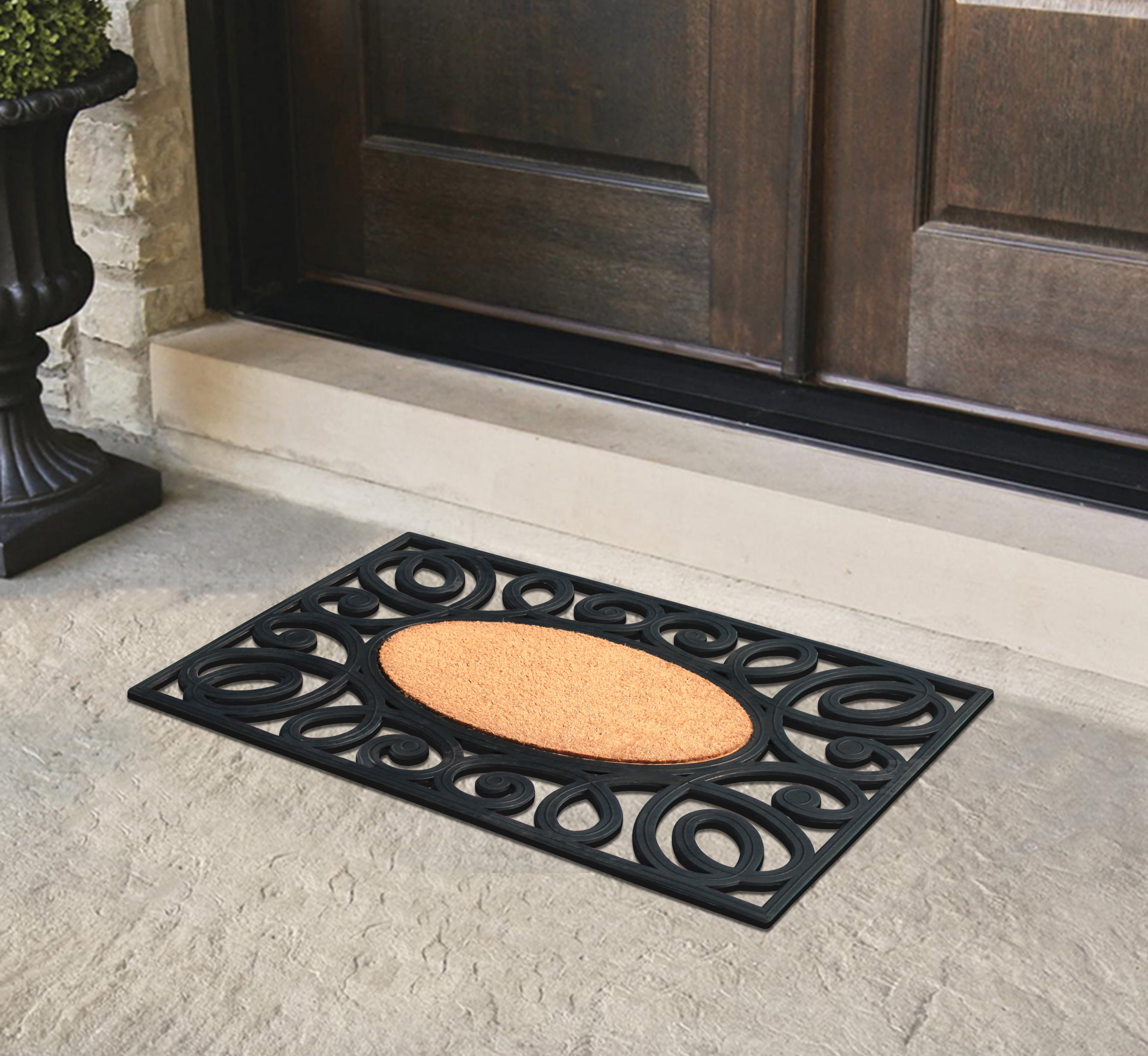 A1 Home Collections 38"×23" Natural Coir & Rubber Doormat - Decorative Welcome Design, Heavy Duty Coconut Fiber Entry Mat with Non-Slip Backing - Anti-Shed Treated, Low Profile Outdoor Front Door Mat