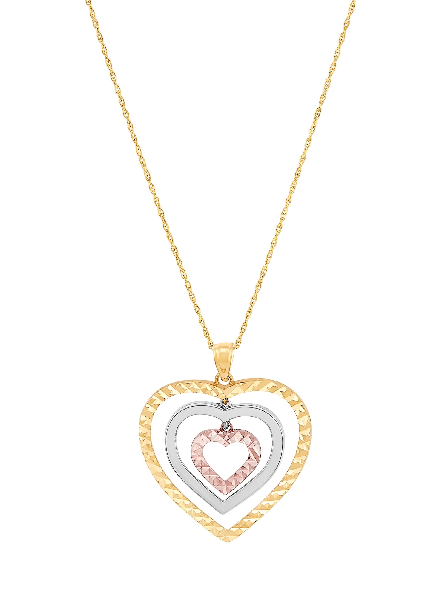 Brilliance Fine Jewelry 10K Tri Tone Gold Triple Open Heart Pendant, 18"
