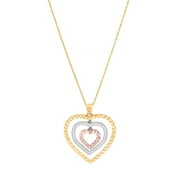 Brilliance Fine Jewelry 10K Yellow, White and Pink Gold Triple Open Heart Pendant, 18" Necklace