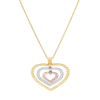 Brilliance Fine Jewelry 10K Tri Tone Gold Triple Open Heart Pendant, 18"