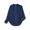 thumbnail image 4 of Sexy Dance Ladies Casual Solid Color Denim Blouse Shirts Women Elegant Jean Jackets Button Down Business Loose Tops With Pockets Blue XL, 4 of 8
