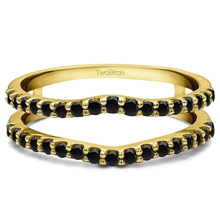 TwoBirch 0.24 Ct. Double Shared Prong Curved Ring Guard In 10k Solid Gold and Black Diamonds